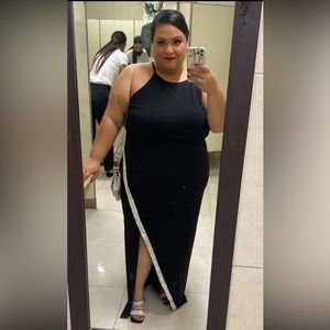 Plus Size Rhinestone Slit Gown